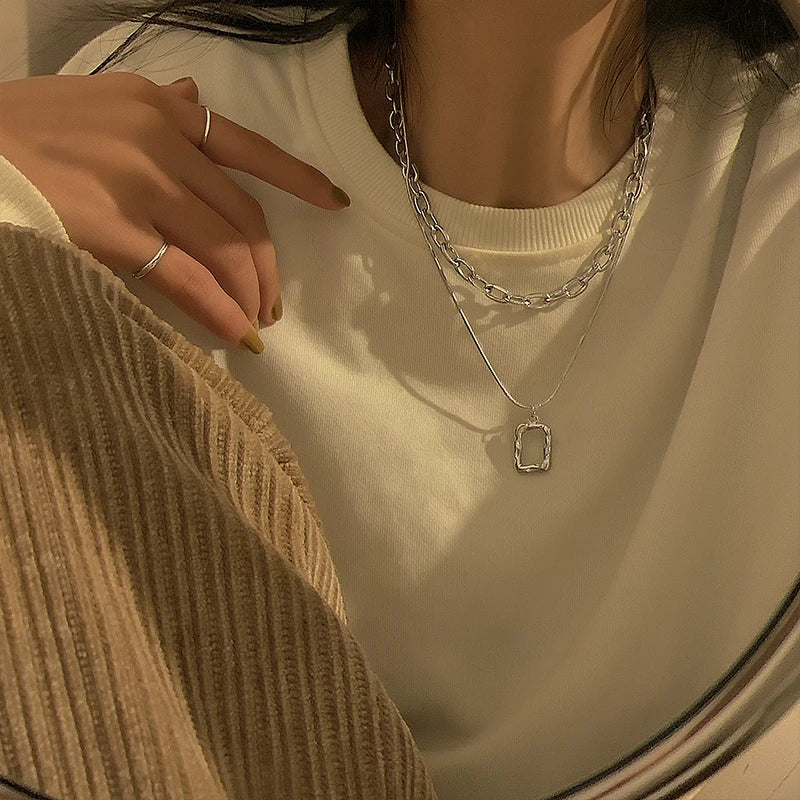 Double Link Layered Chain Necklace