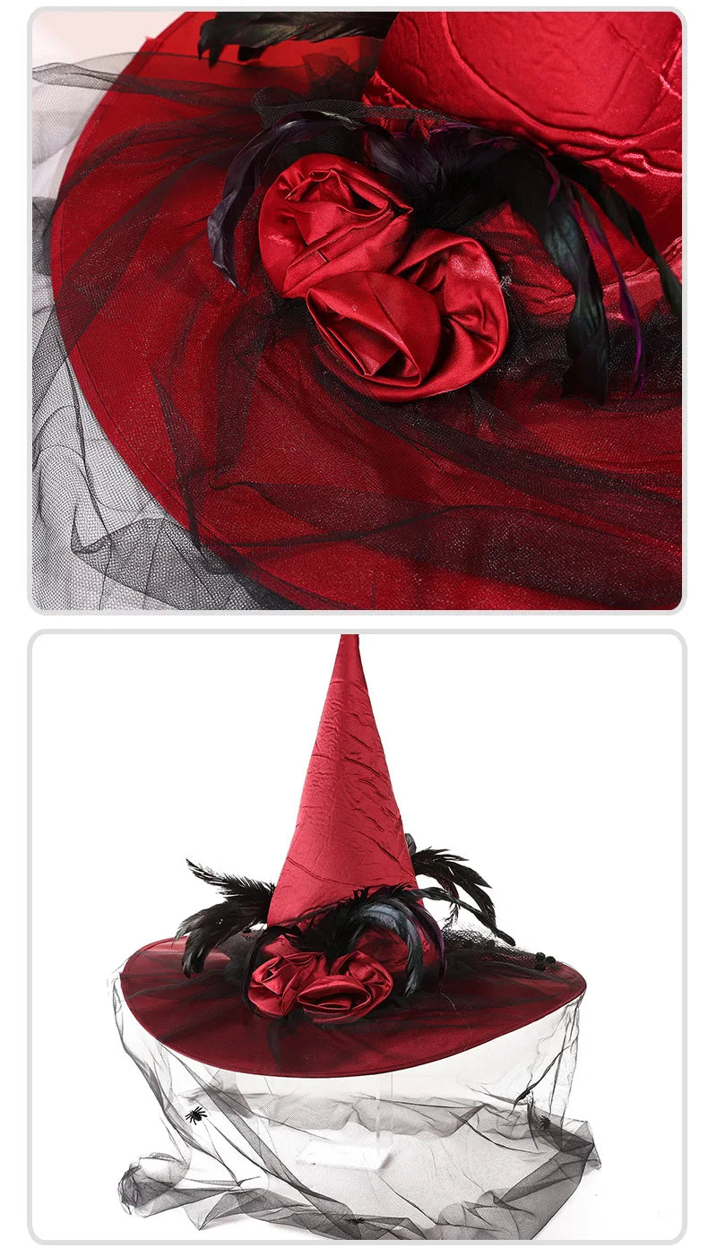 Halloween Rose & Veil Witch Hat
