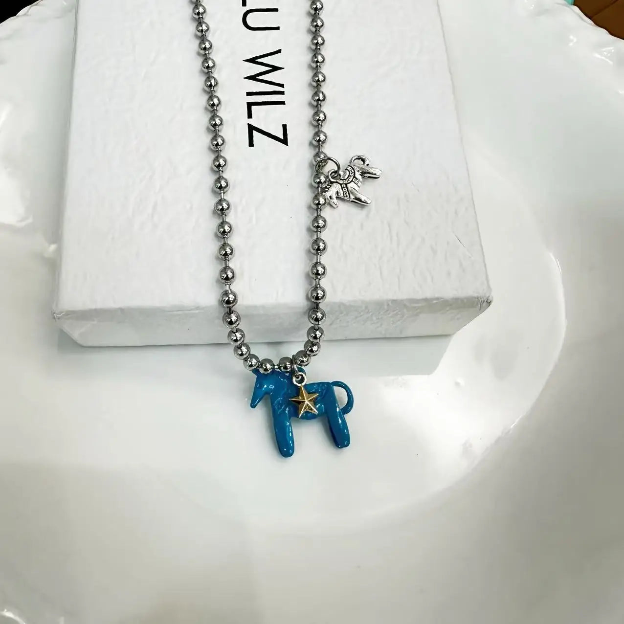 LATS Enamel Horse Pendant Necklace