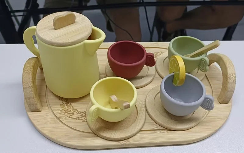 Kids Wooden Pretend Play Tea Set