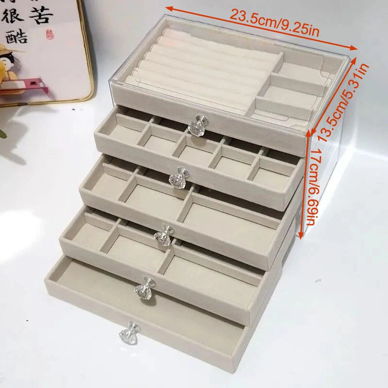 5-Layer Flannel Jewelry Box with Drawer