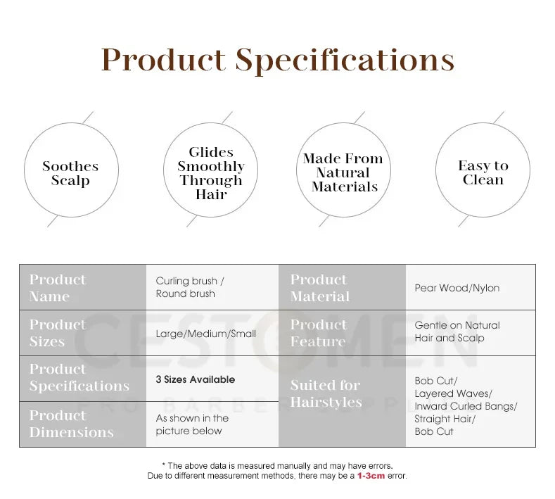 3-Size Round Hair Brush