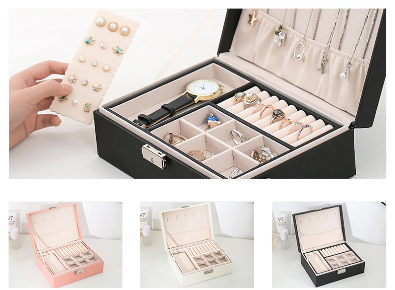 Double-Layer Wooden Jewelry Box with PU Leather