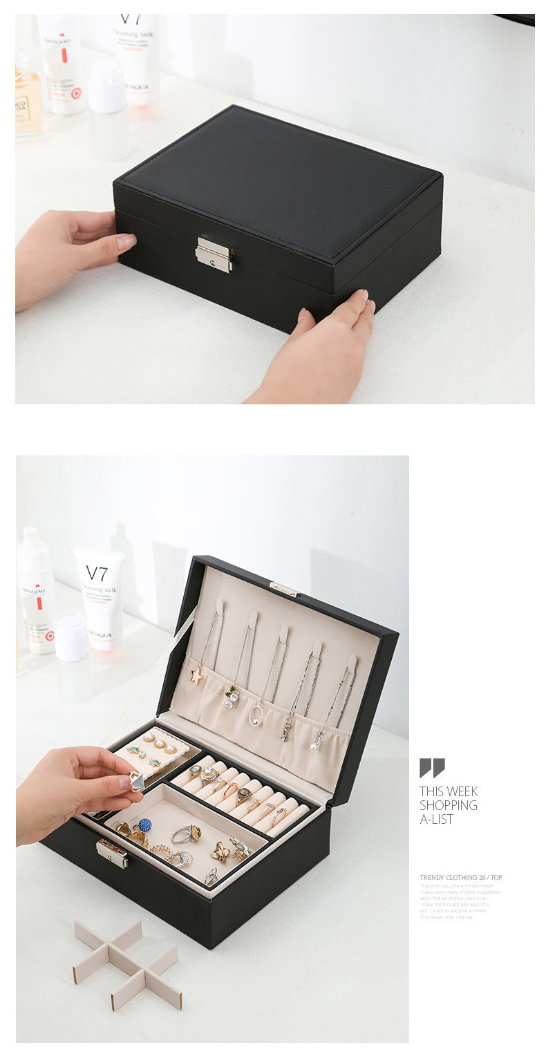 Double-Layer Wooden Jewelry Box with PU Leather