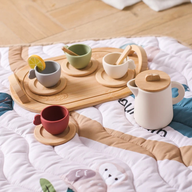 Kids Wooden Pretend Play Tea Set