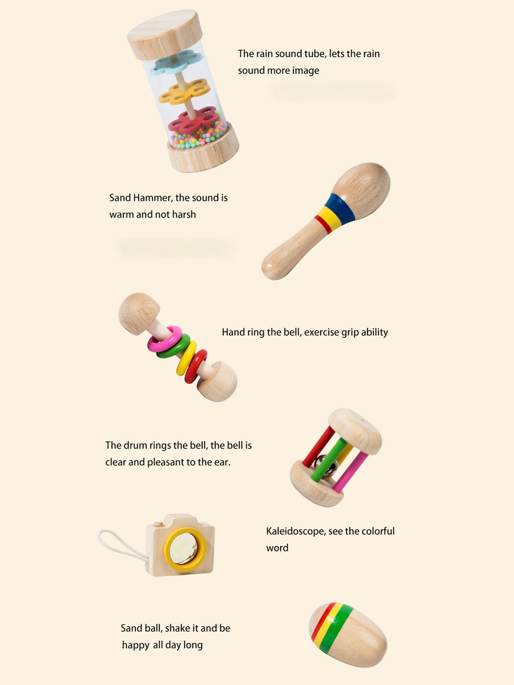 6-Piece Kids Rattle Wooden Musical Toy Set