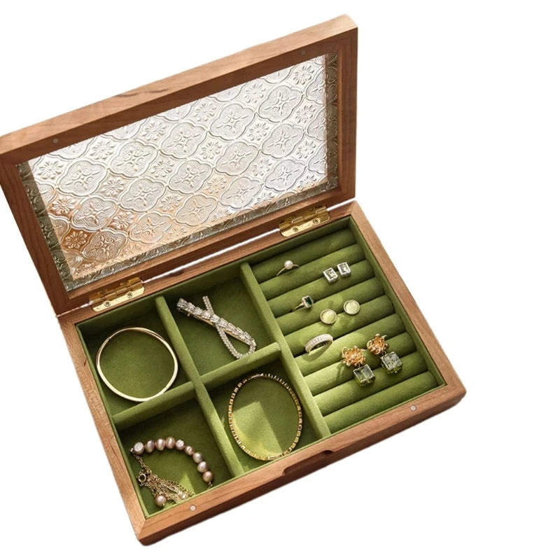 Glass Jewelry Storage Box with Dustproof Cover