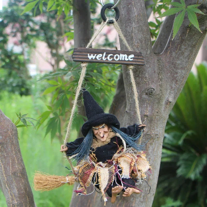 Halloween Swinging Witch Welcome Sign