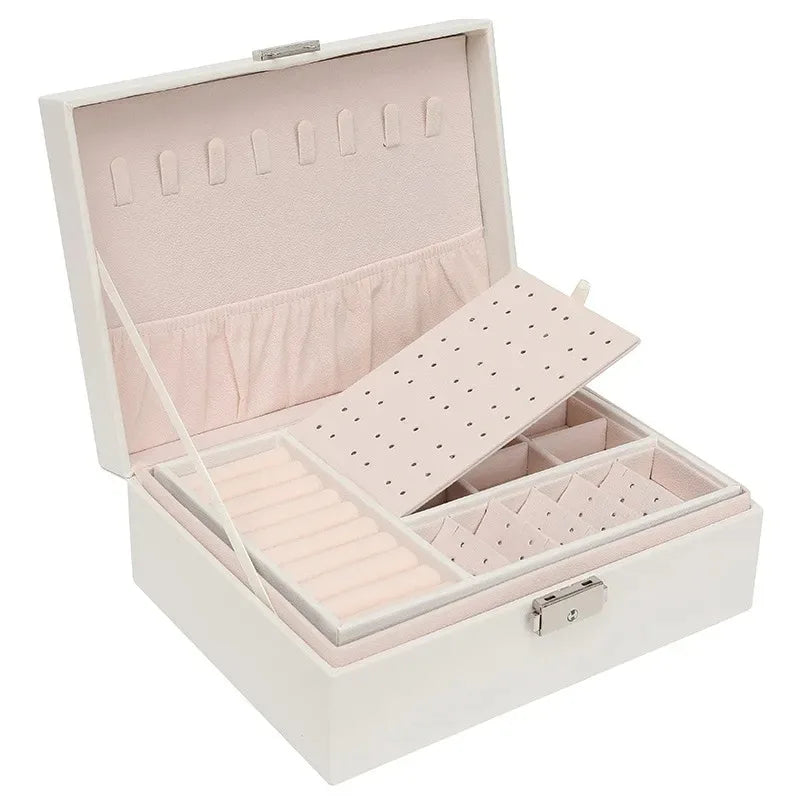 Double-Layer PU Leather Jewelry Box with Lock