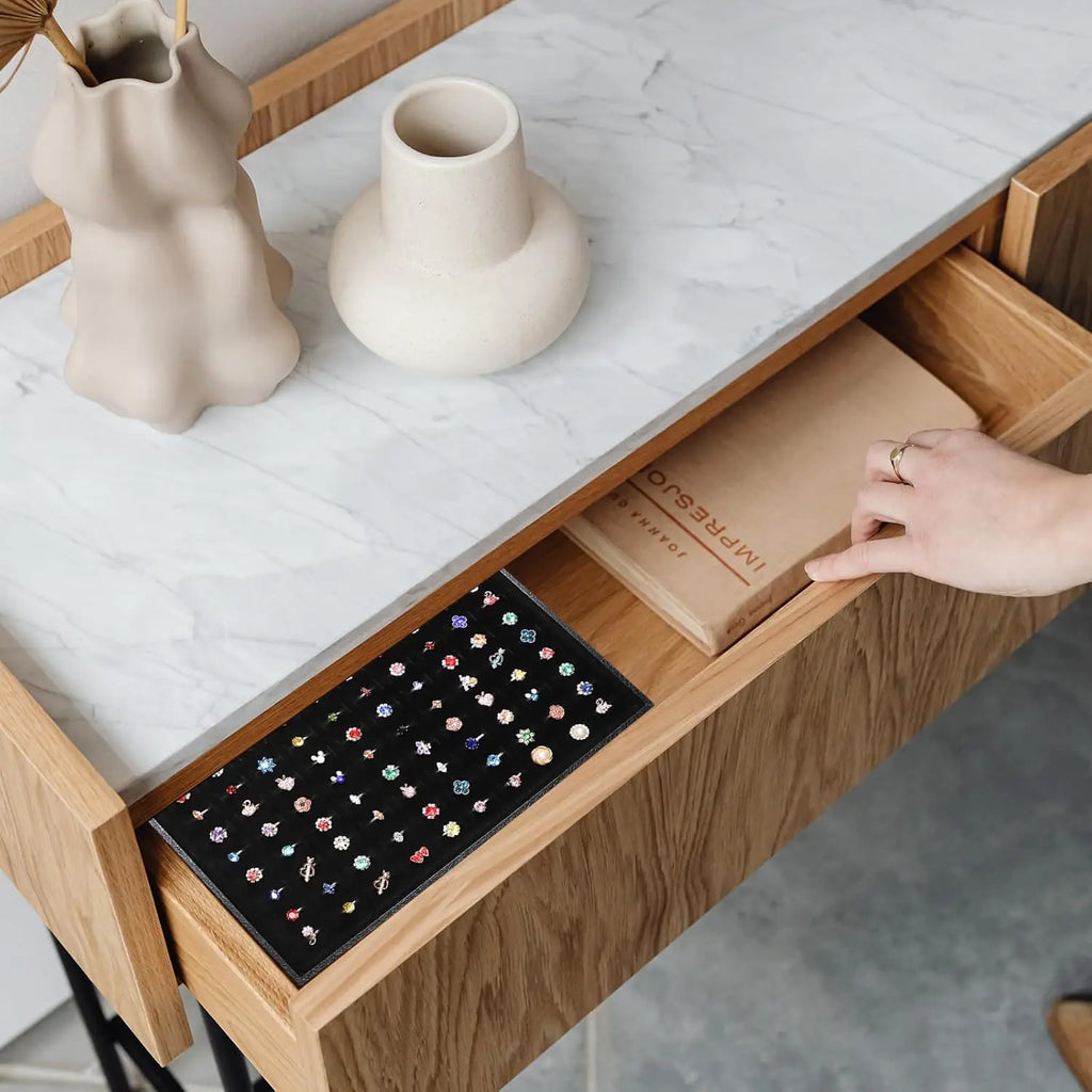 100-Slot Jewelry Display Box with Transparent Cover