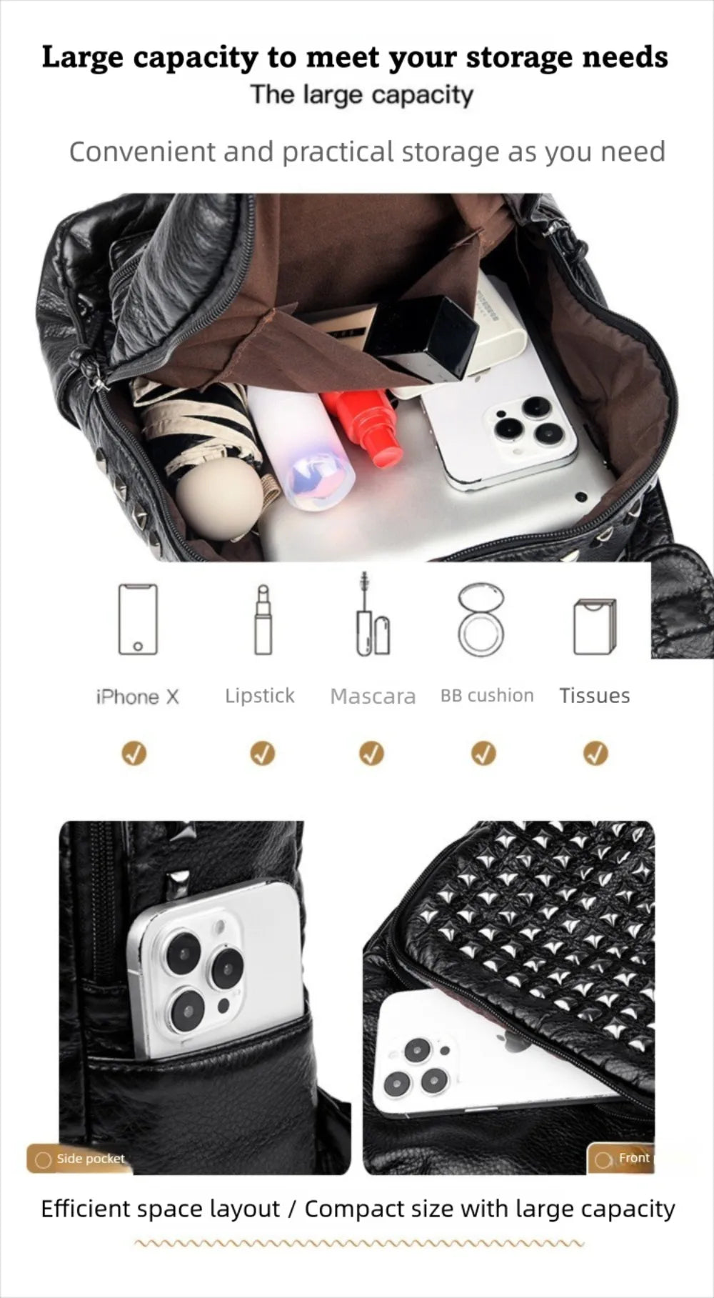 Stylish Rivet Backpack for Men & Women