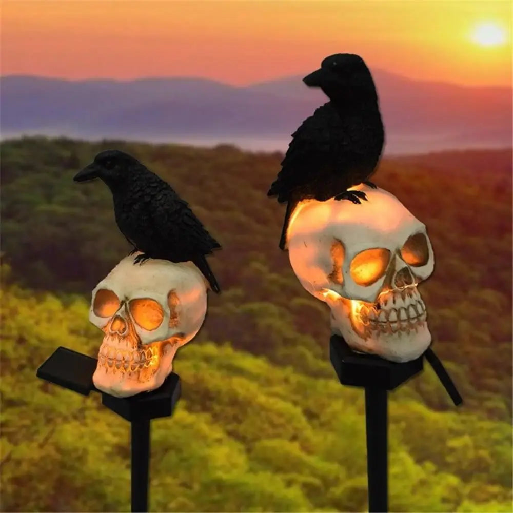 Halloween Solar Skull & Crow Light