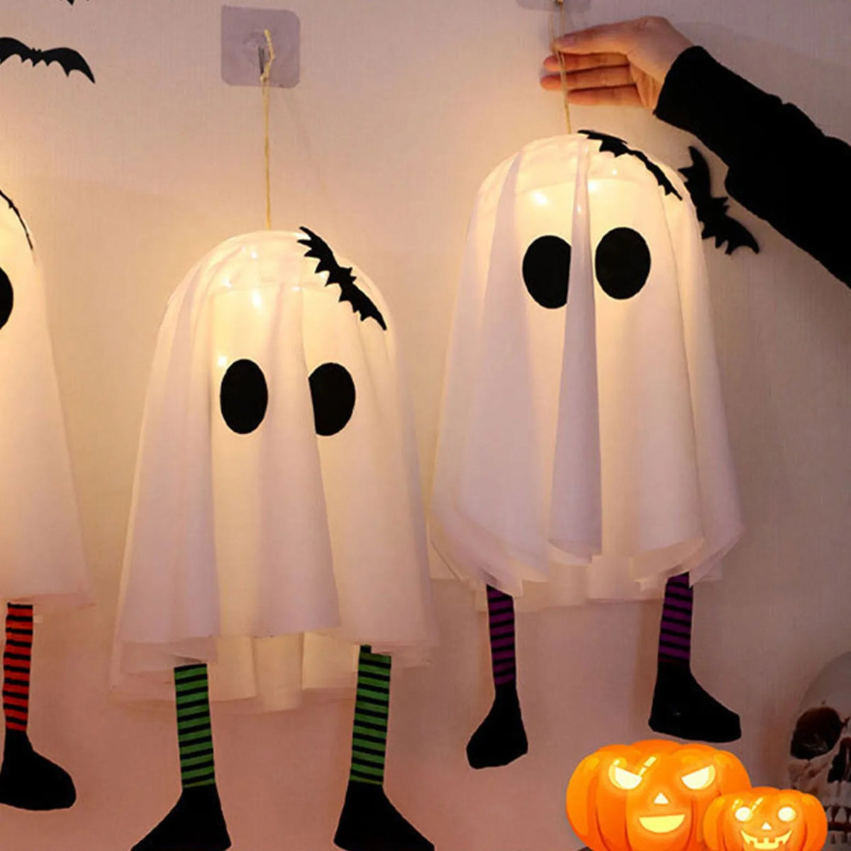 Halloween Light-Up Ghost with Striped Legs