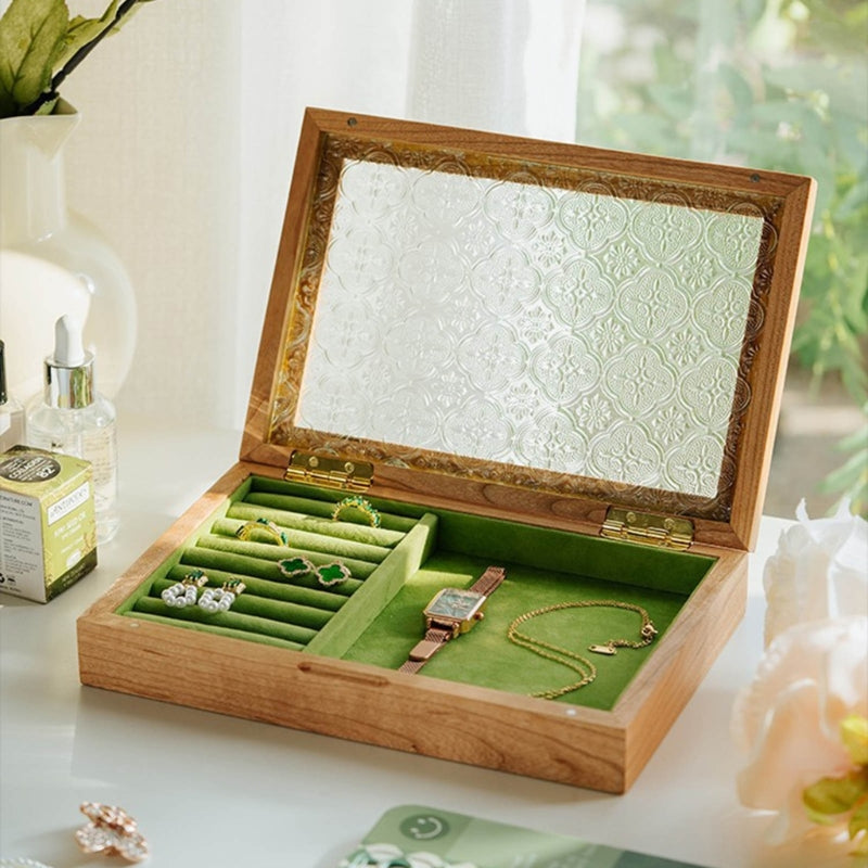 Glass Jewelry Storage Box with Dustproof Cover