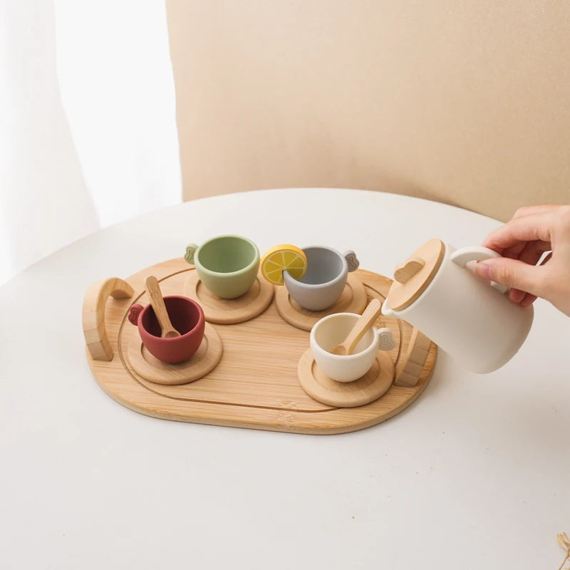 Kids Wooden Pretend Play Tea Set