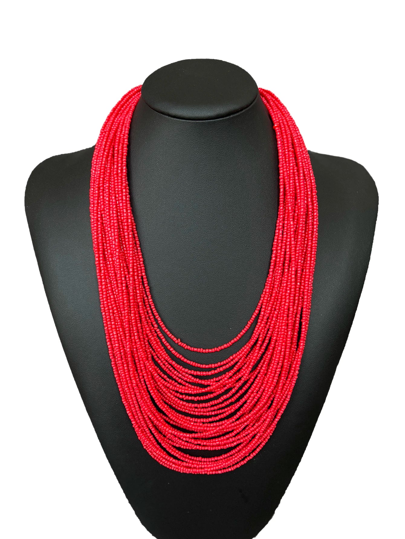 Handmade Red Beaded Boho Necklace