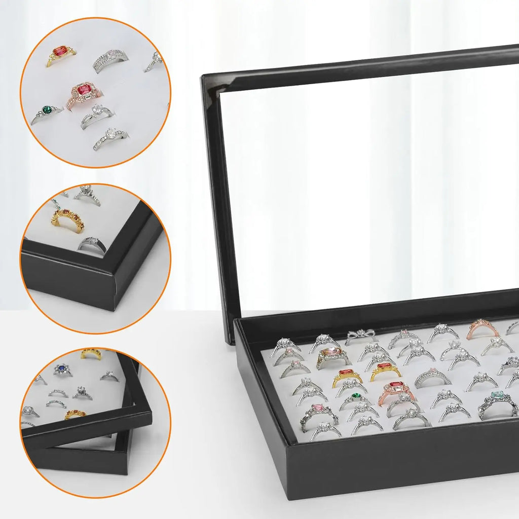 100-Slot Jewelry Display Box with Transparent Cover