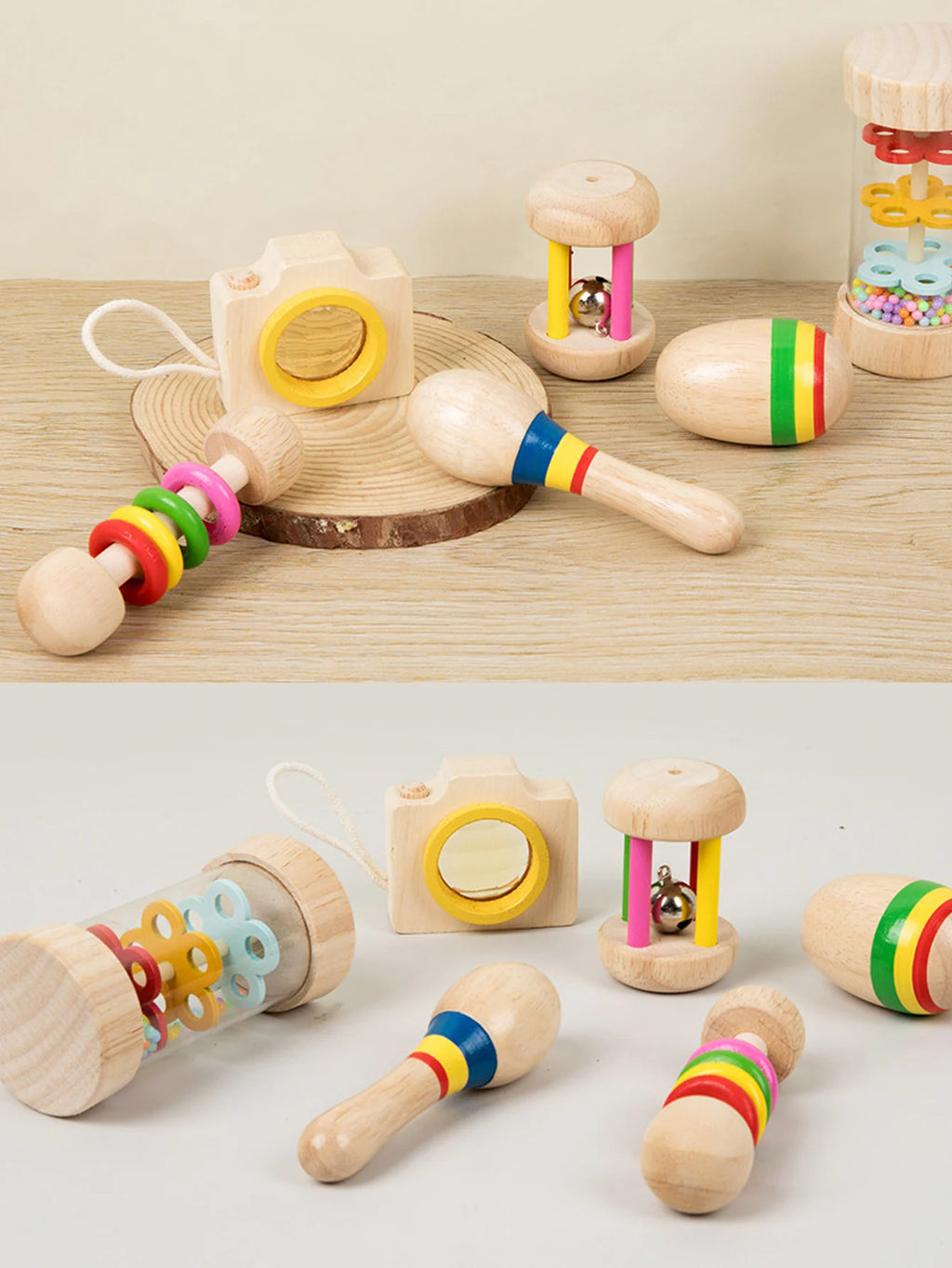 6-Piece Kids Rattle Wooden Musical Toy Set