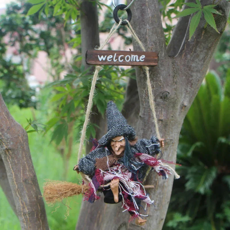 Halloween Swinging Witch Welcome Sign