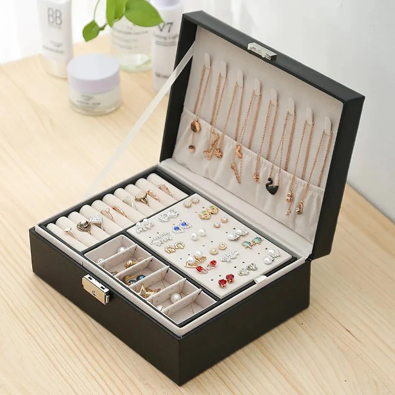 Double-Layer PU Leather Jewelry Box with Lock