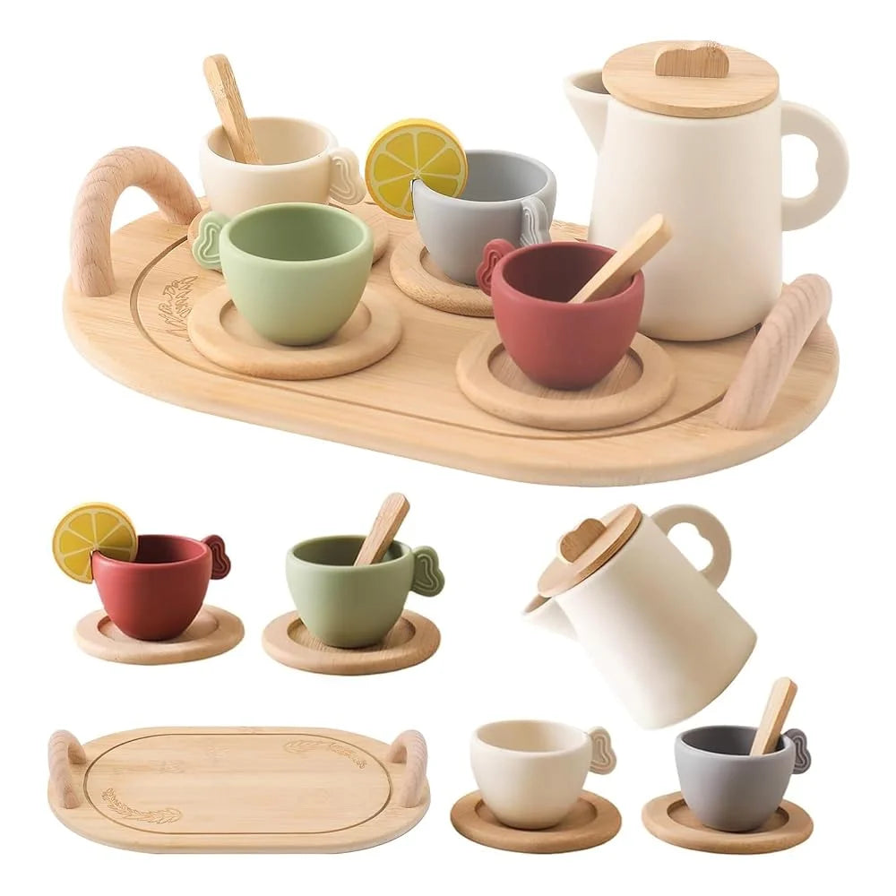 Kids Wooden Pretend Play Tea Set