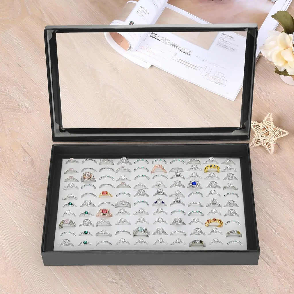 100-Slot Jewelry Display Box with Transparent Cover