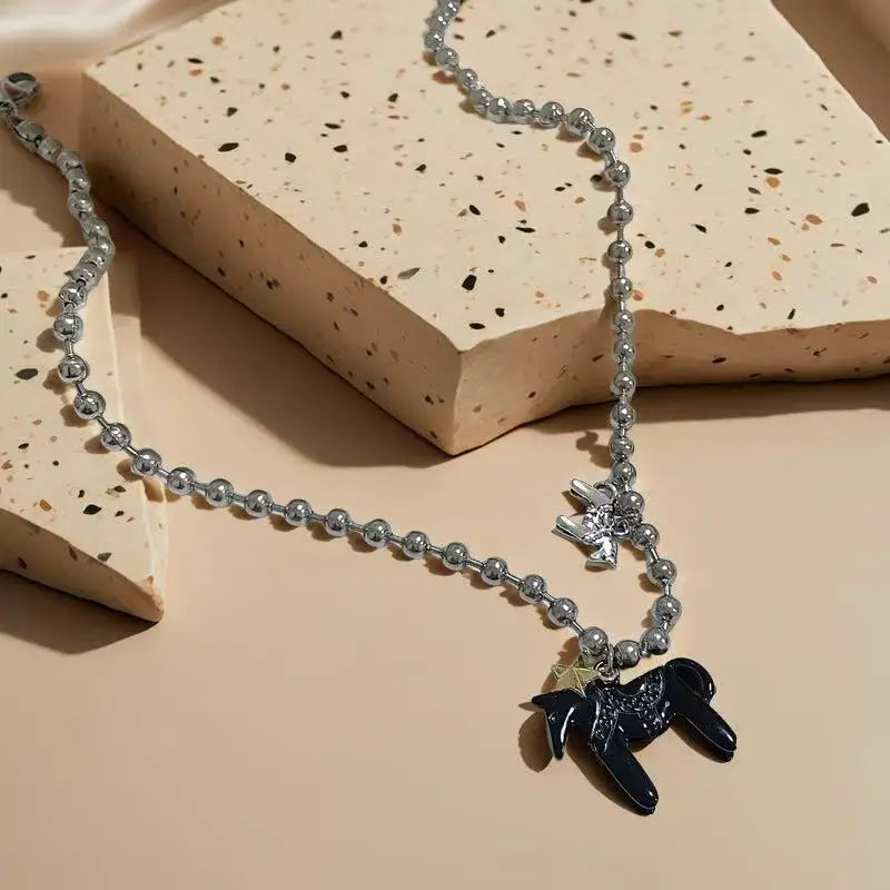LATS Enamel Horse Pendant Necklace