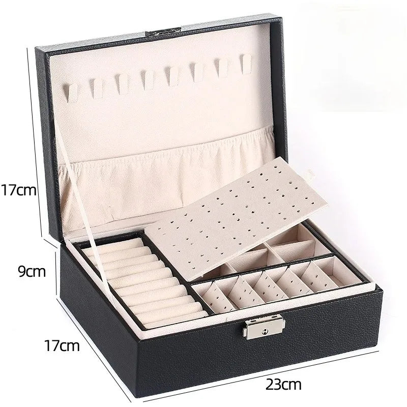 Double-Layer PU Leather Jewelry Box with Lock