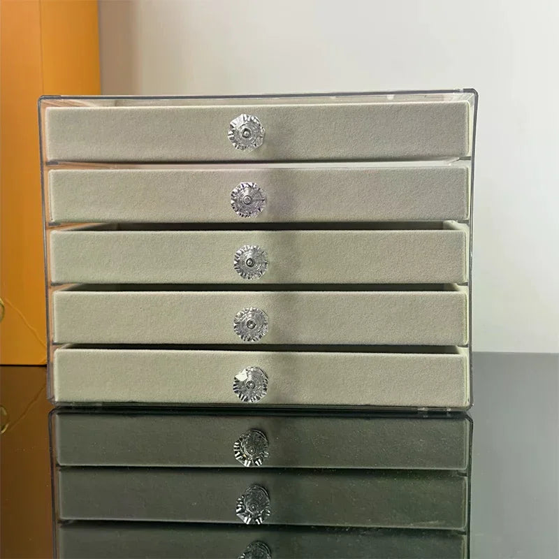 5-Layer Flannel Jewelry Box with Drawer