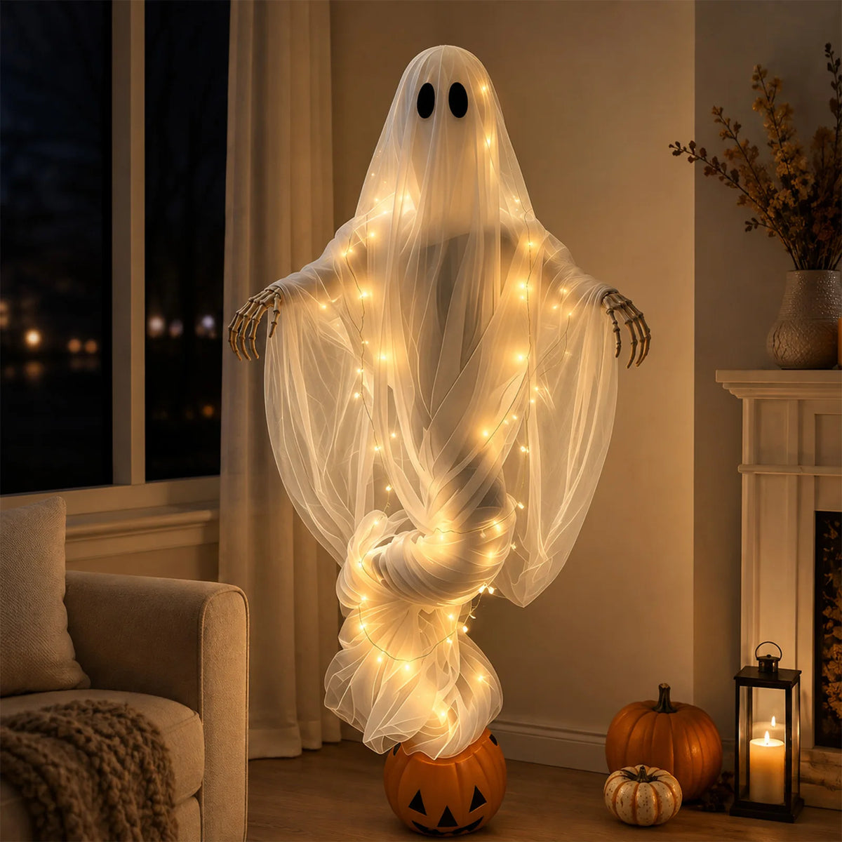Halloween Light-Up Ghost & Pumpkin Decoration