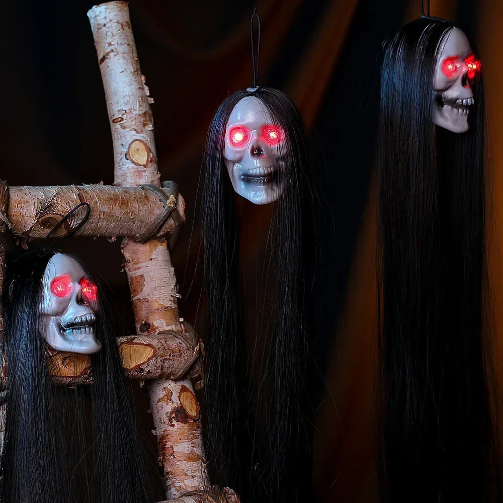 Halloween Long-Haired Light-Up Skull
