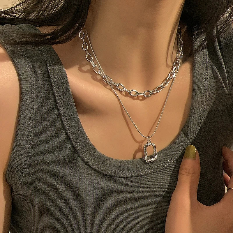 Double Link Layered Chain Necklace