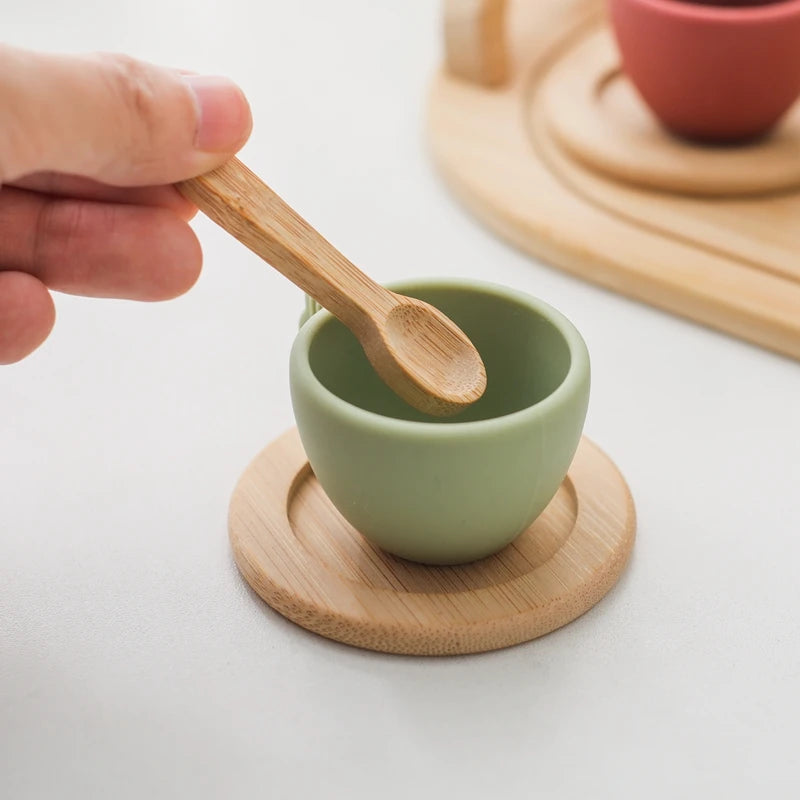 Kids Wooden Pretend Play Tea Set