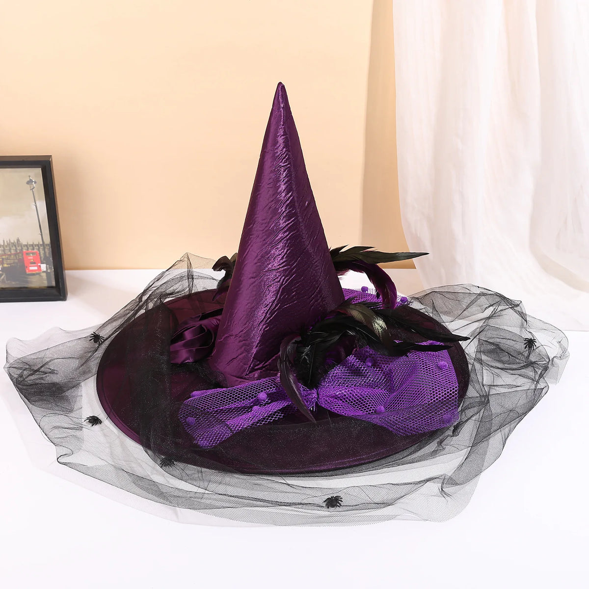 Halloween Rose & Veil Witch Hat