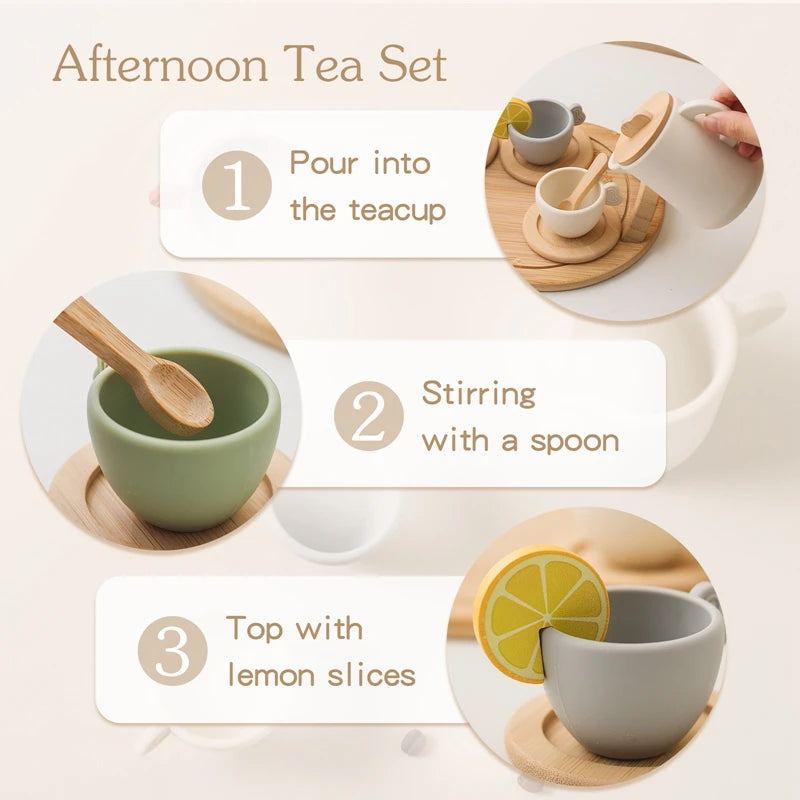 Kids Wooden Pretend Play Tea Set